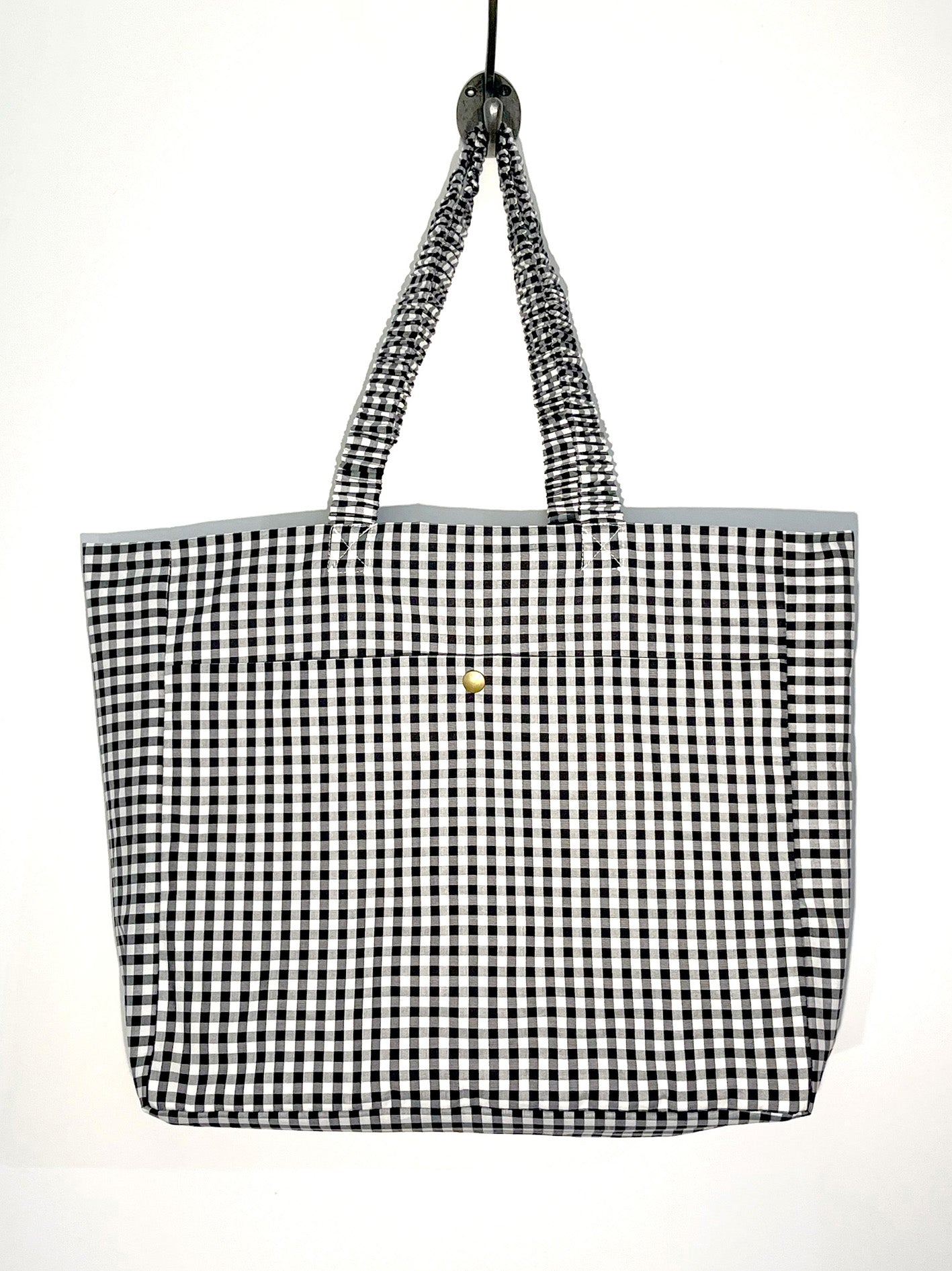 Handmade Black Check Cotton Tote Bag