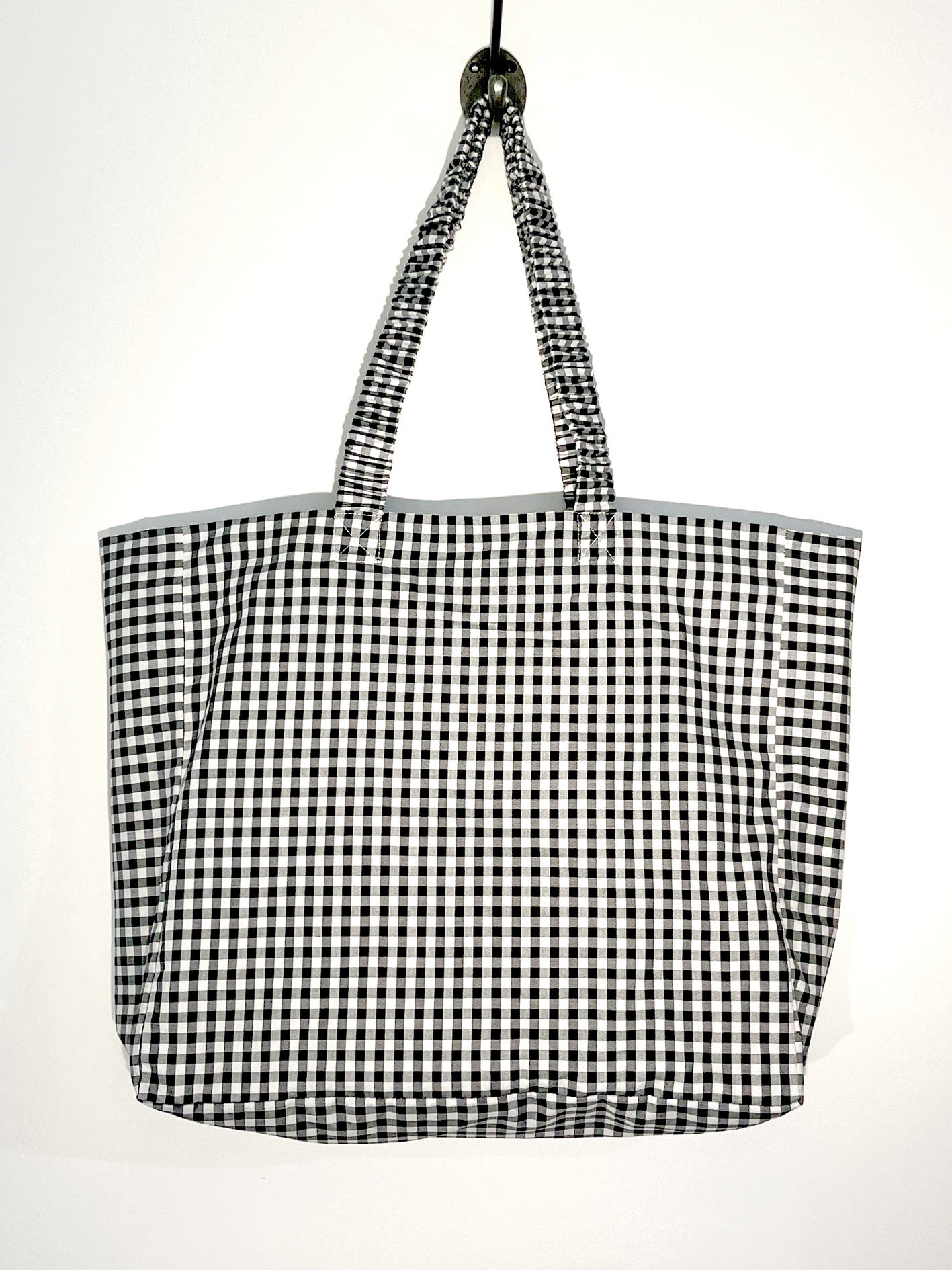 Handmade Black Check Cotton Tote Bag