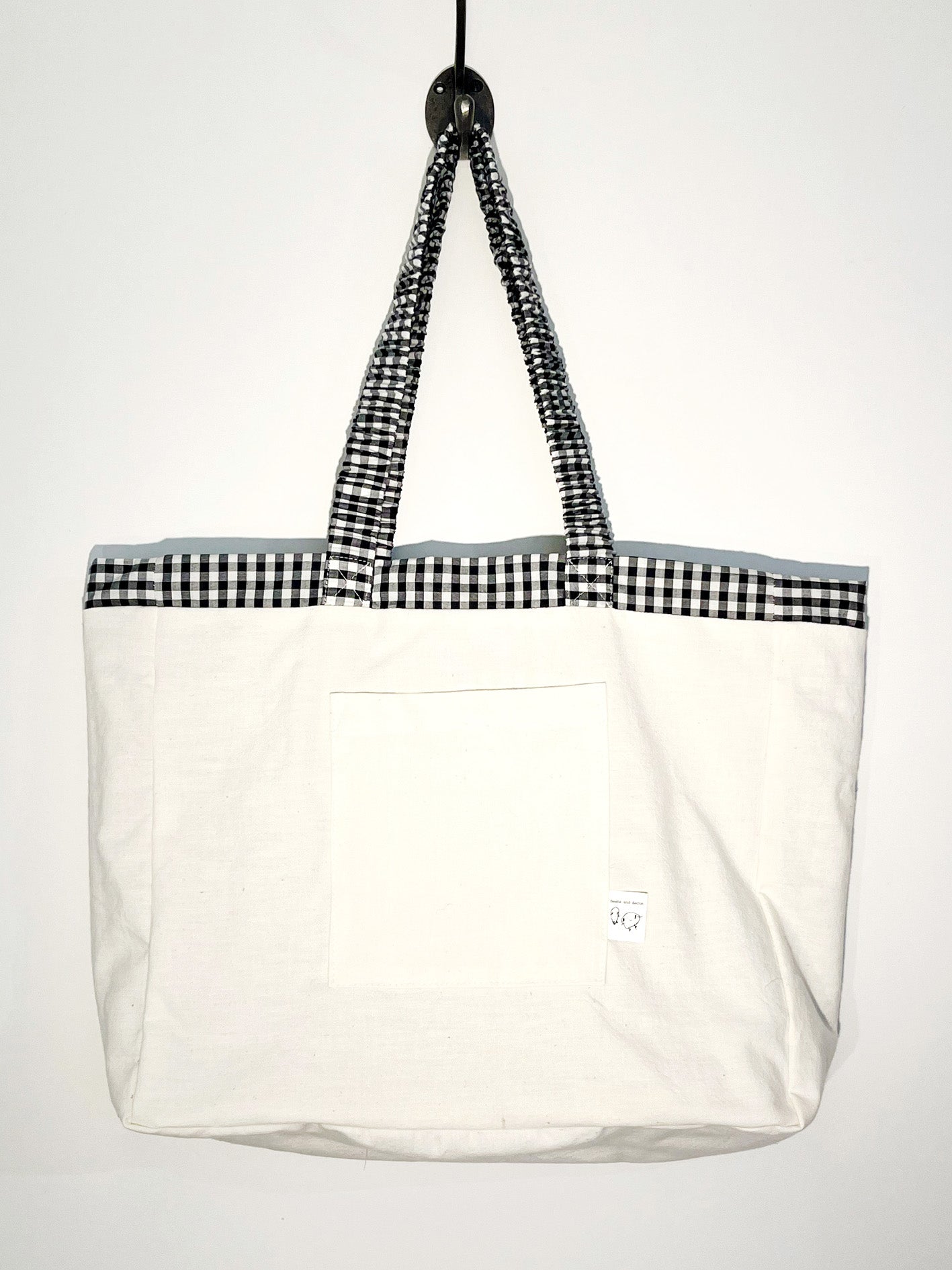 Handmade Black Check Cotton Tote Bag