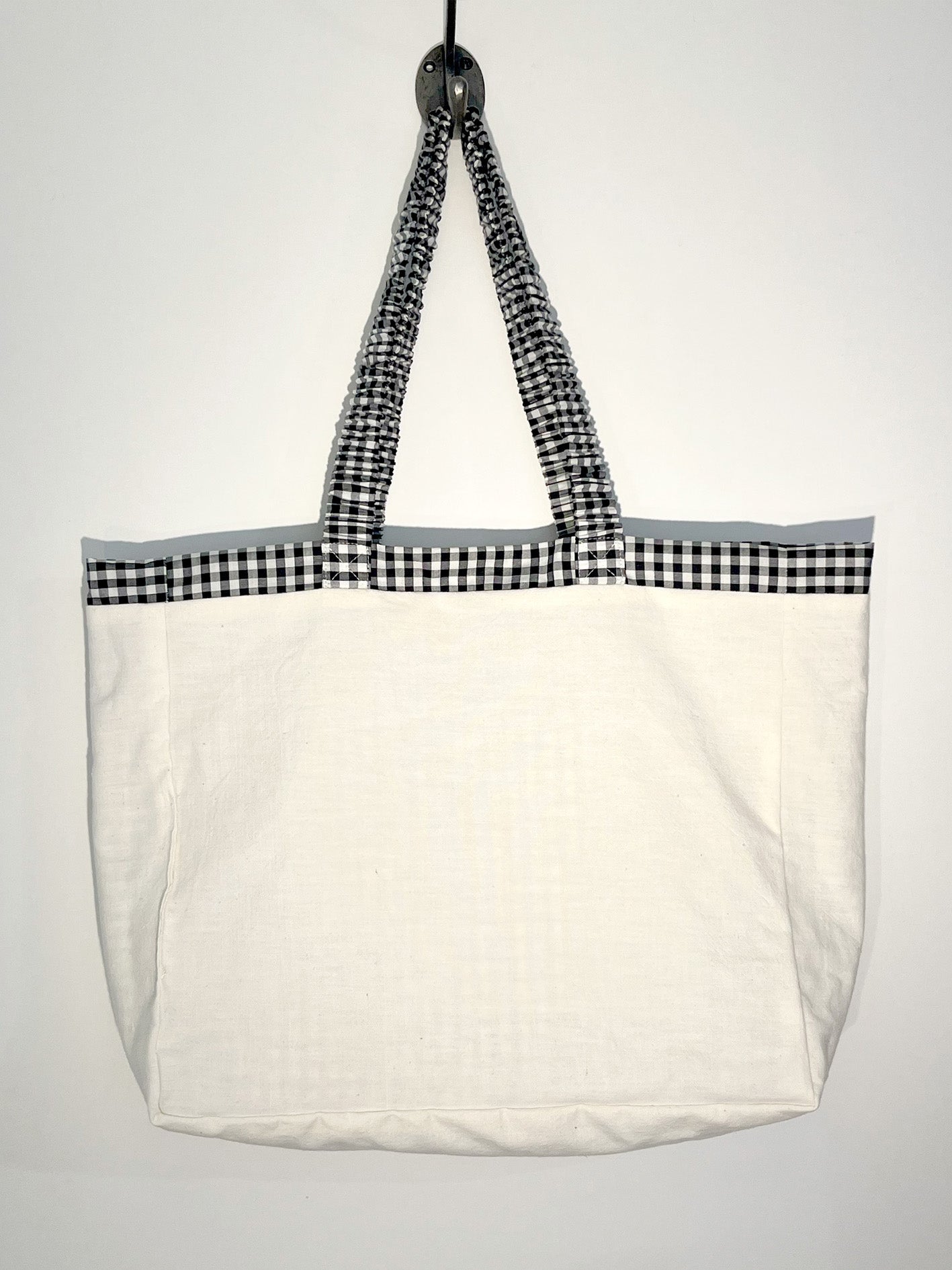 Handmade Black Check Cotton Tote Bag