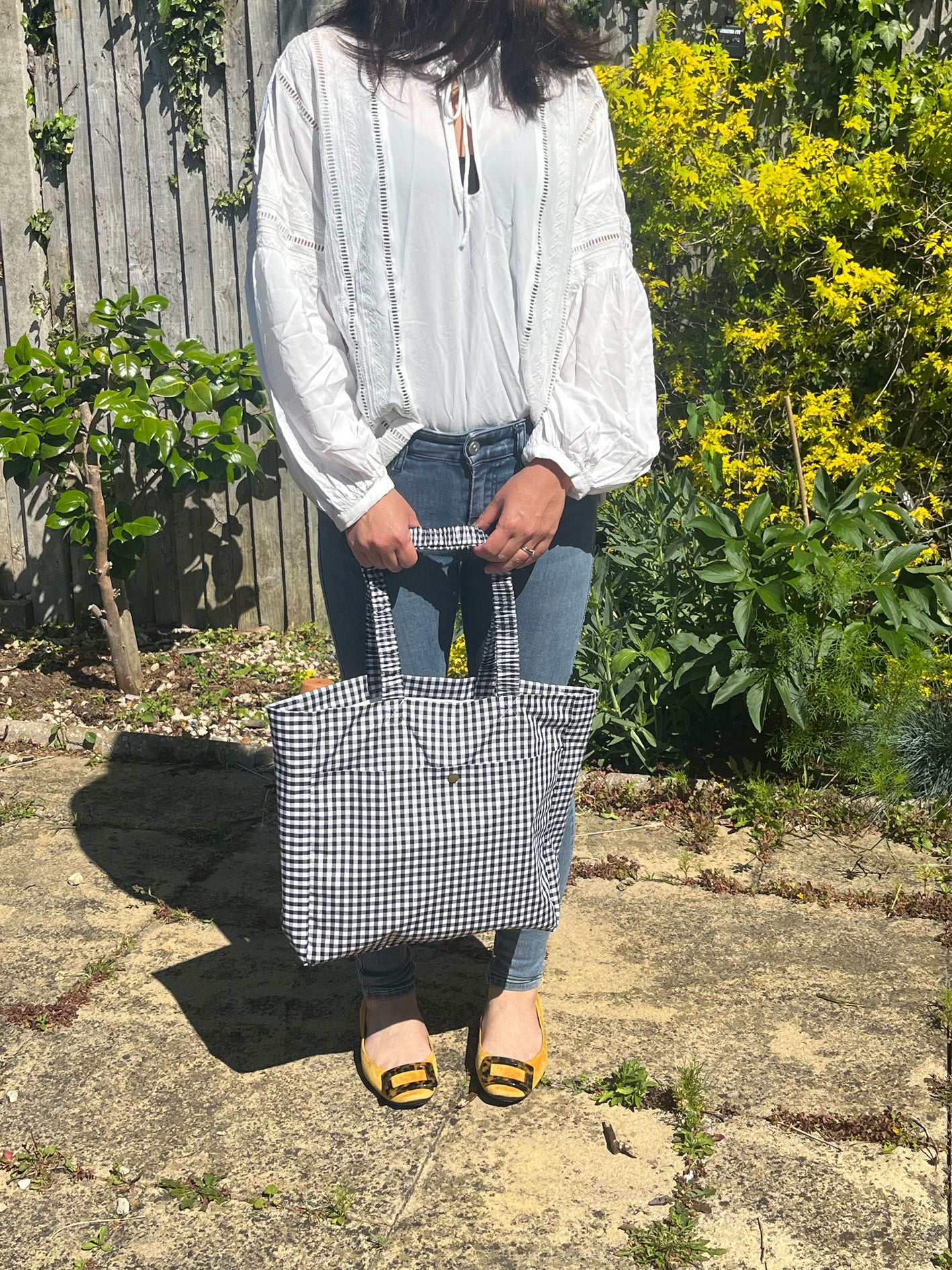 Handmade Black Check Cotton Tote Bag