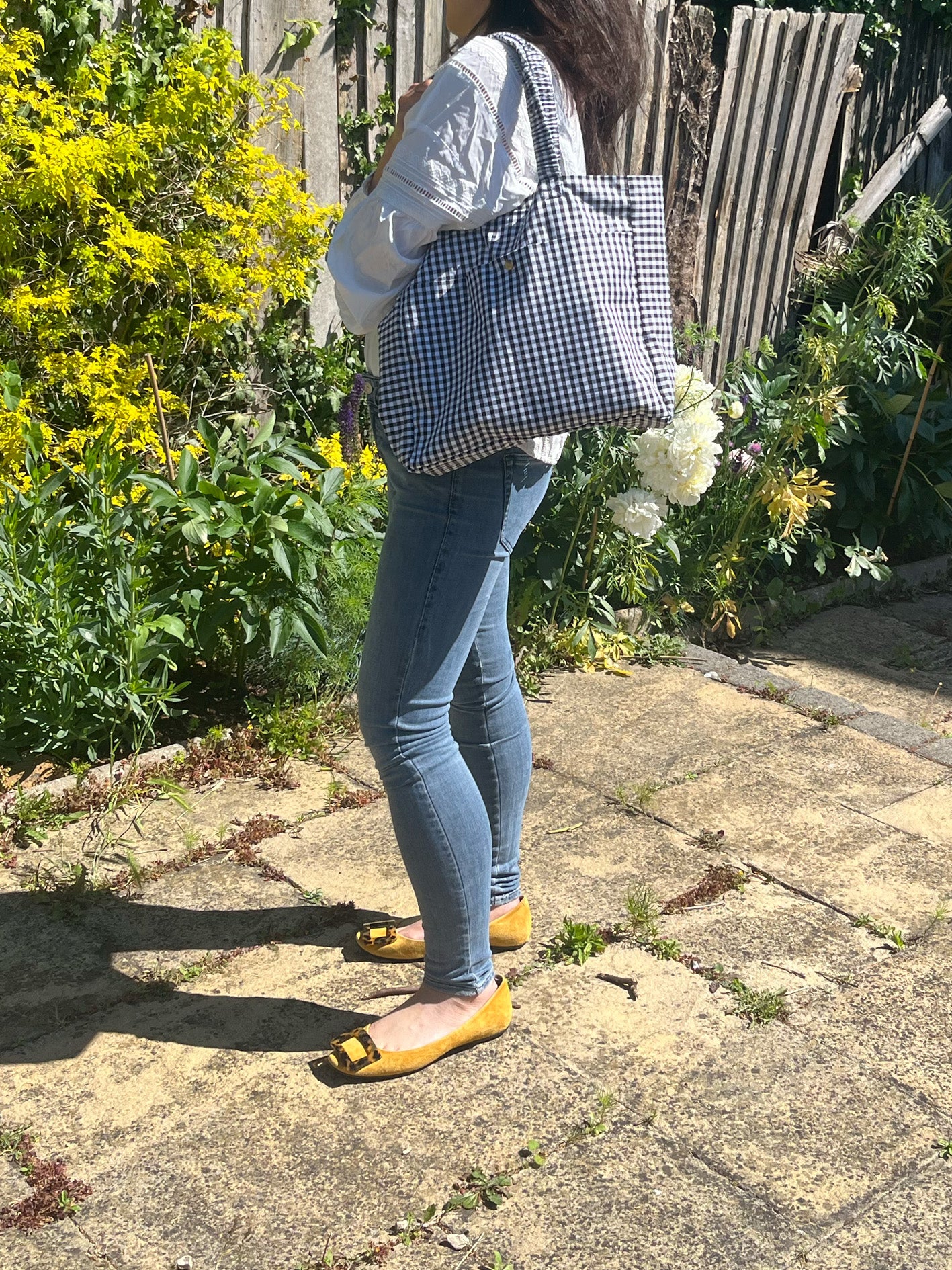 Handmade Black Check Cotton Tote Bag