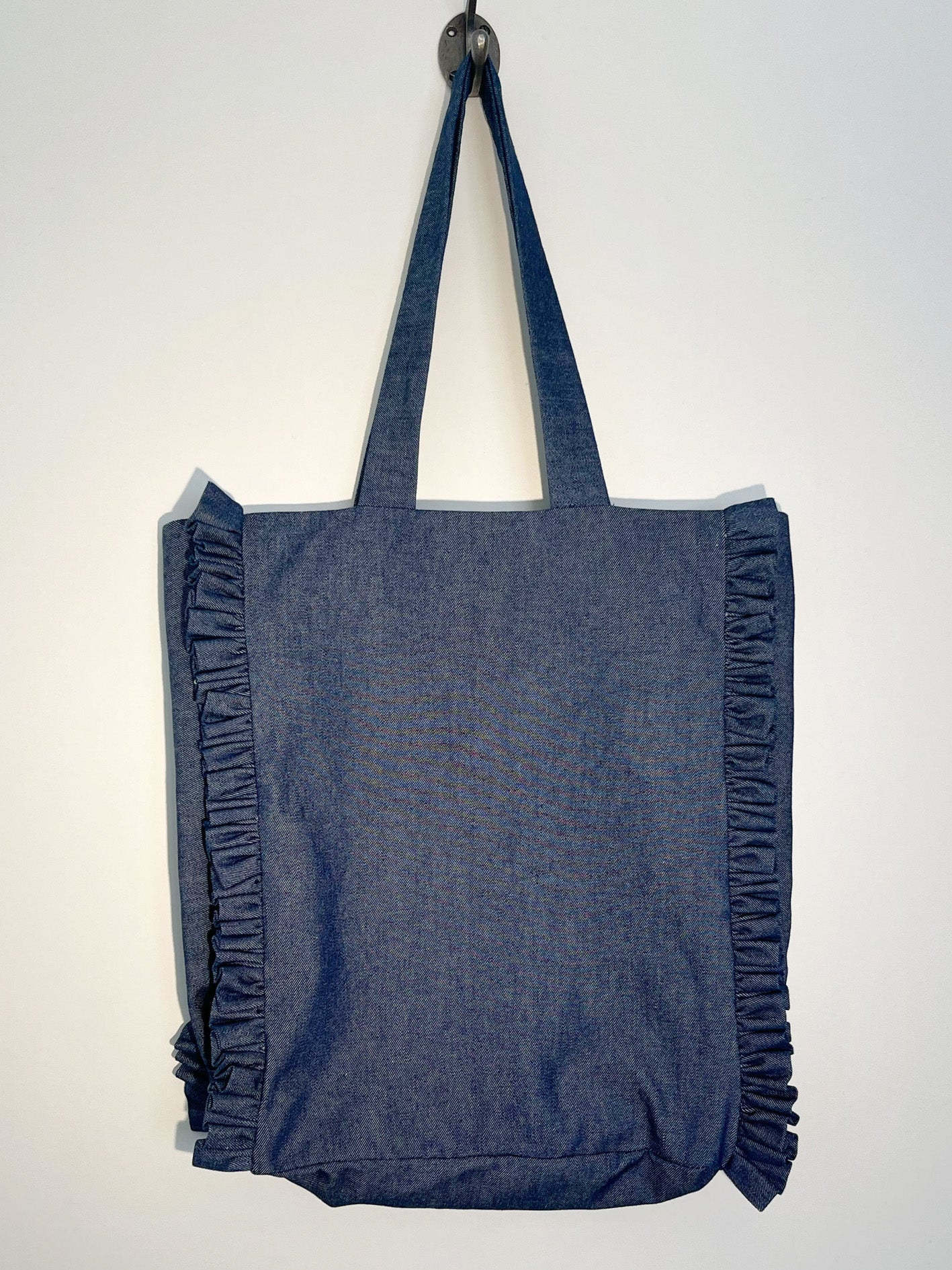 Handmade Denim Ruffle Tote Bag