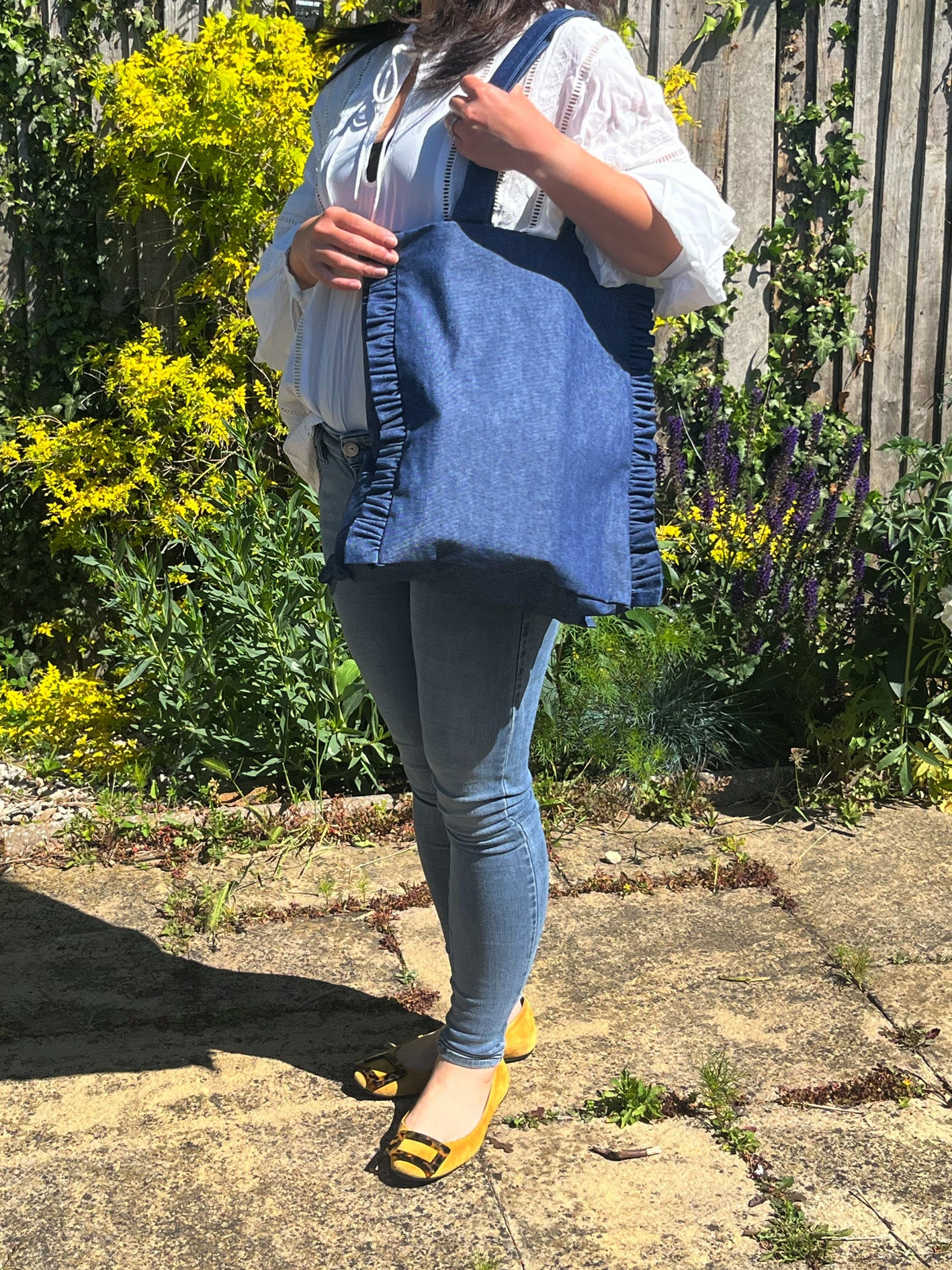 Handmade Denim Ruffle Tote Bag
