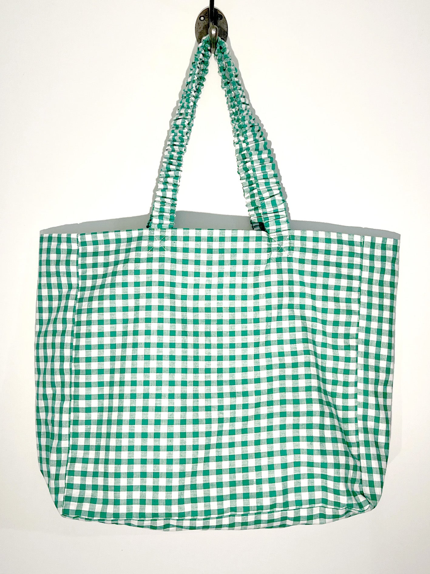 Handmade Green Check Cotton Tote Bag