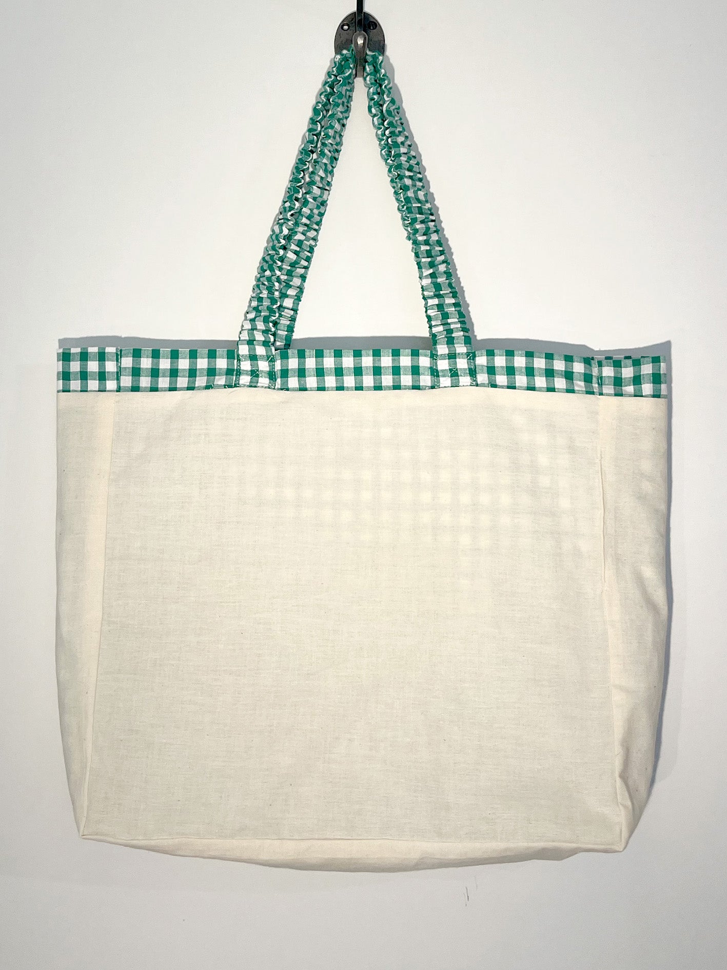 Handmade Green Check Cotton Tote Bag