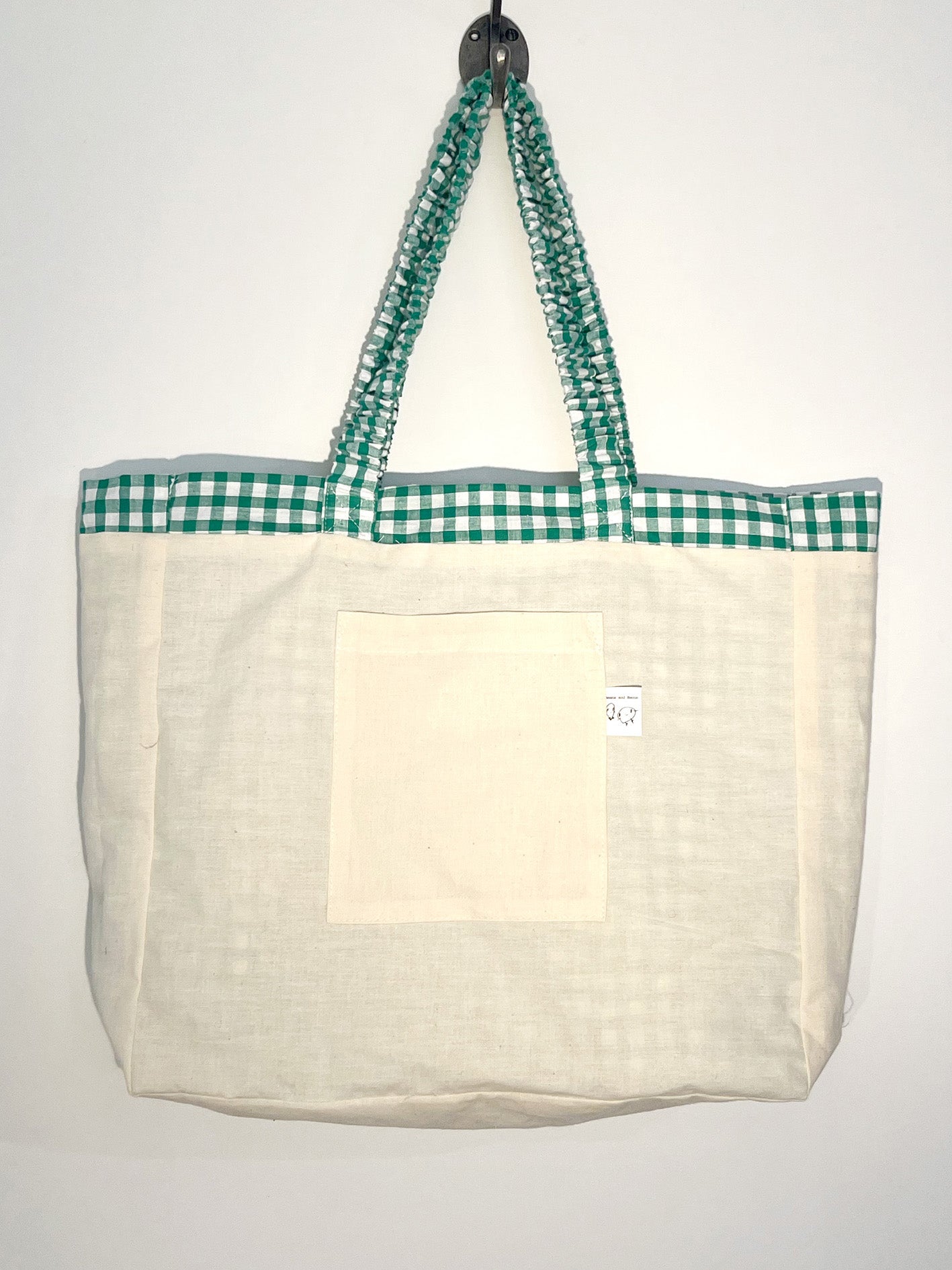 Handmade Green Check Cotton Tote Bag