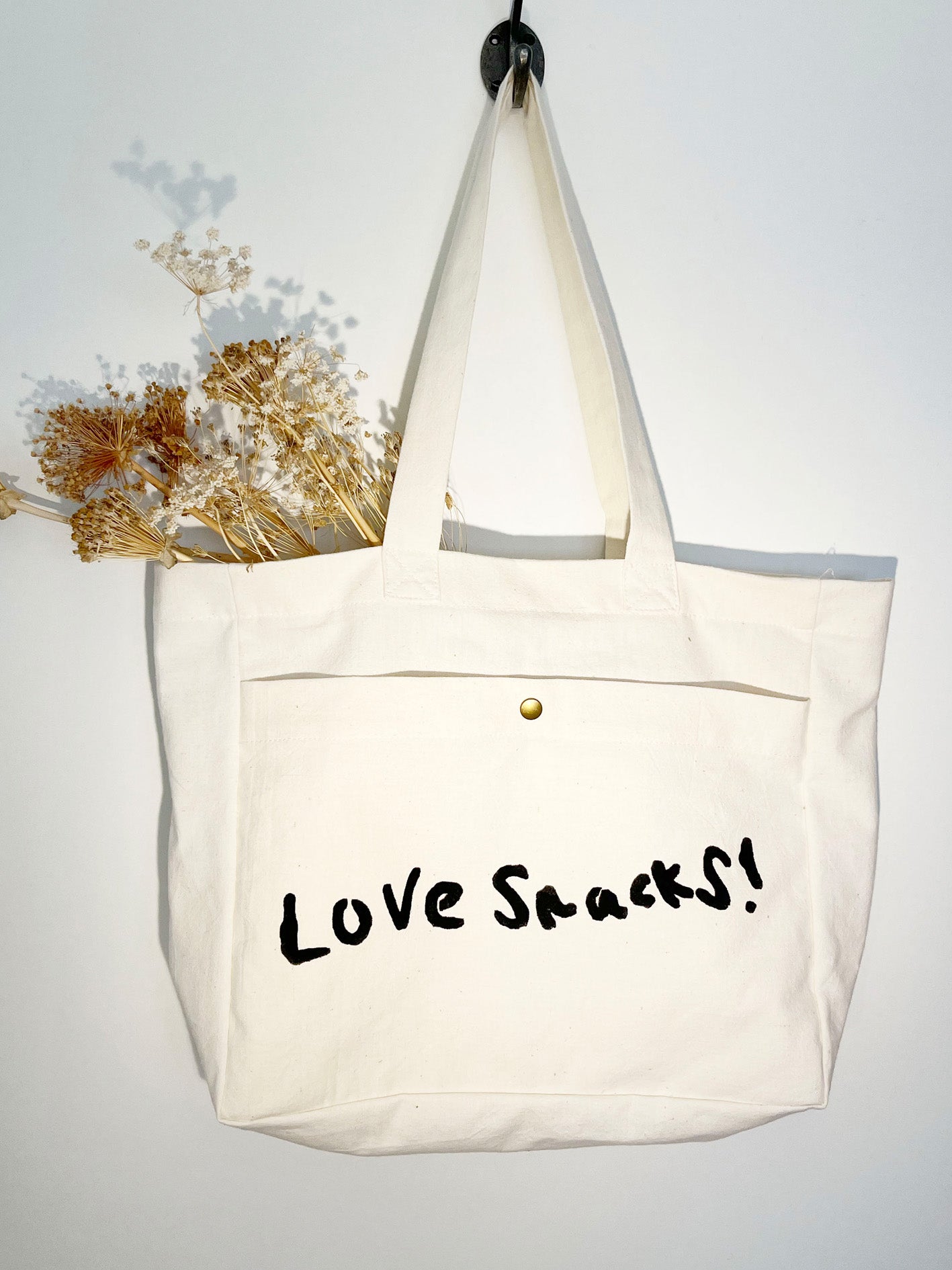 Handmade Vintage Cotton Tote Bag - Love Snacks!