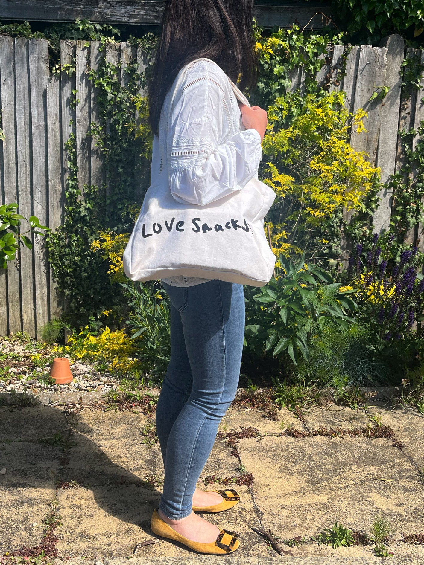 Handmade Vintage Cotton Tote Bag - Love Snacks!