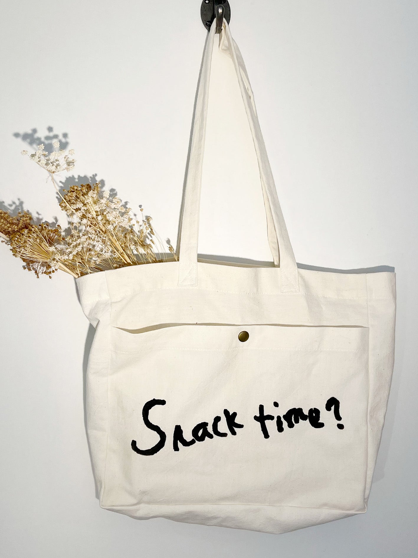 Handmade Vintage Canvas Tote Bag- Snack time