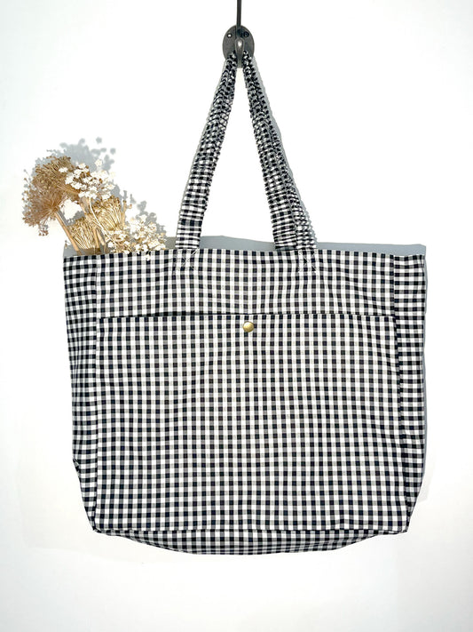 Handmade Black Check Cotton Tote Bag