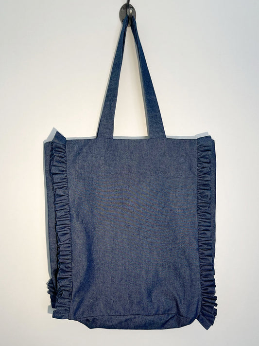 Handmade Denim Ruffle Tote Bag