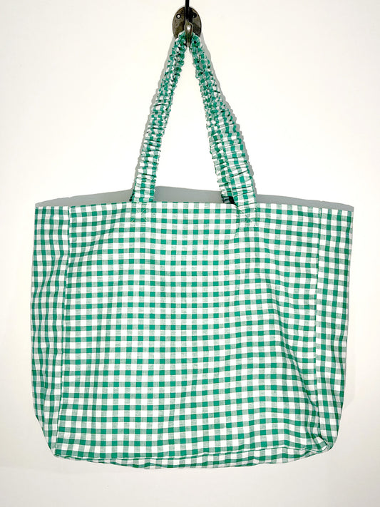 Handmade Green Check Cotton Tote Bag