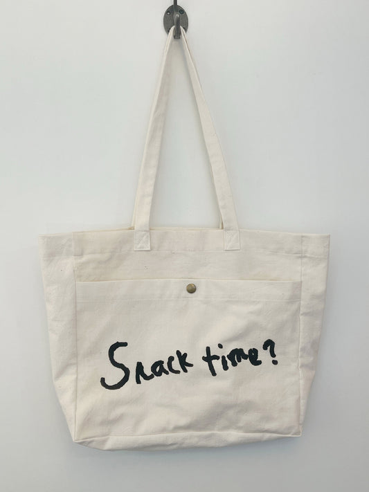 Handmade Vintage Canvas Tote Bag- Snack time