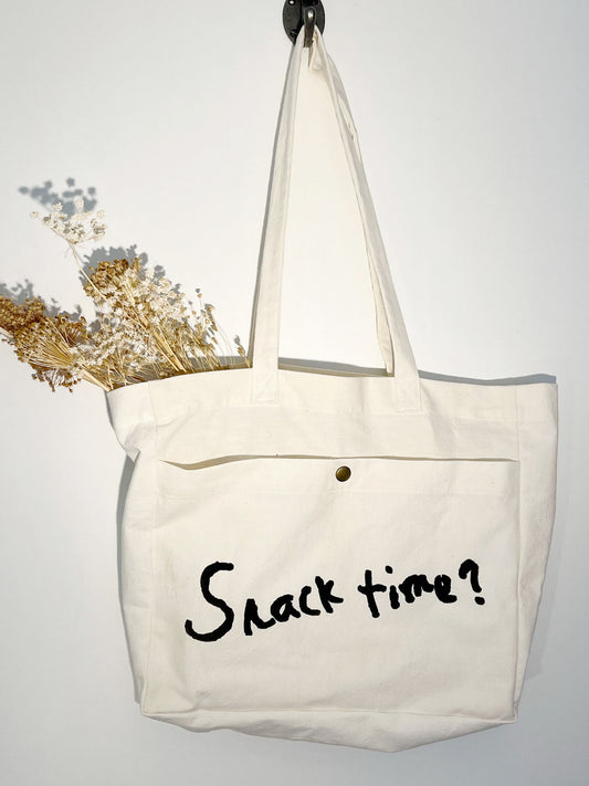 Handmade Vintage Canvas Tote Bag- Snack time