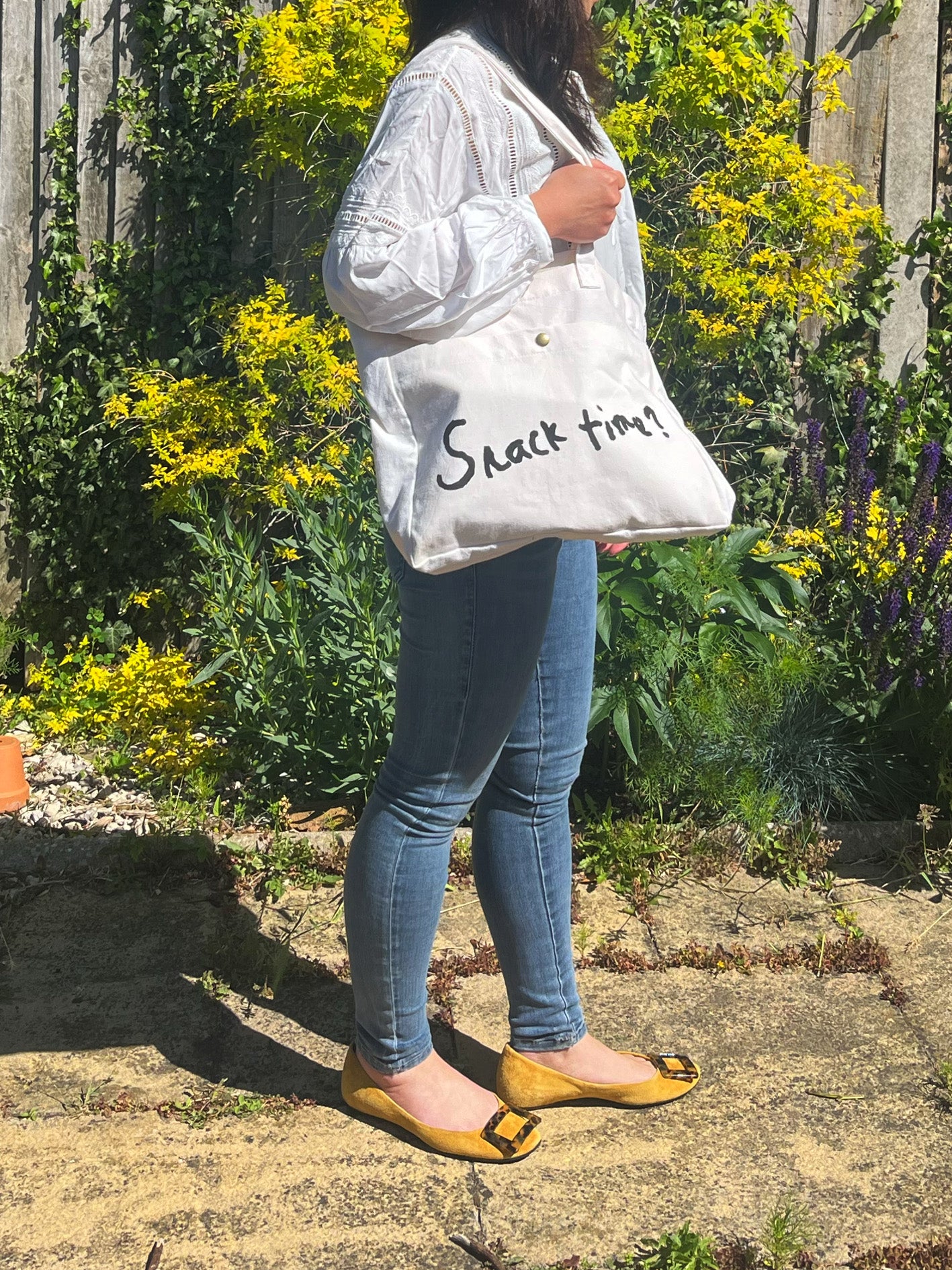 Handmade Vintage Canvas Tote Bag- Snack time