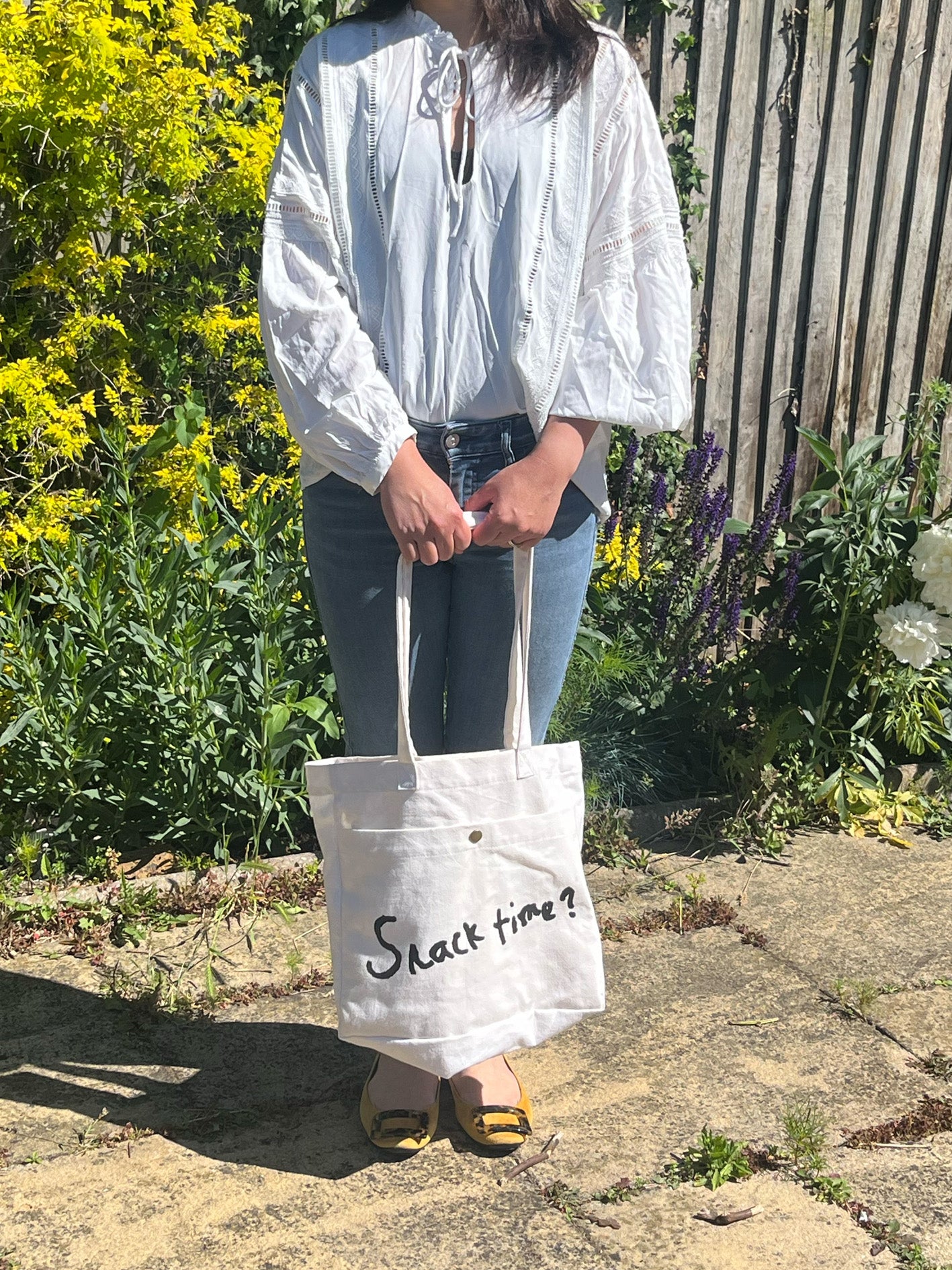 Handmade Vintage Canvas Tote Bag- Snack time